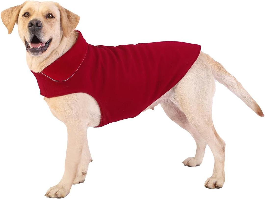 Fleece Dog Coat Winter Pet Jacket Reflective for Cold Weather for Large Medium Small Dogs(Red,M) (M:chest girth 17.3-20.4",body 14")