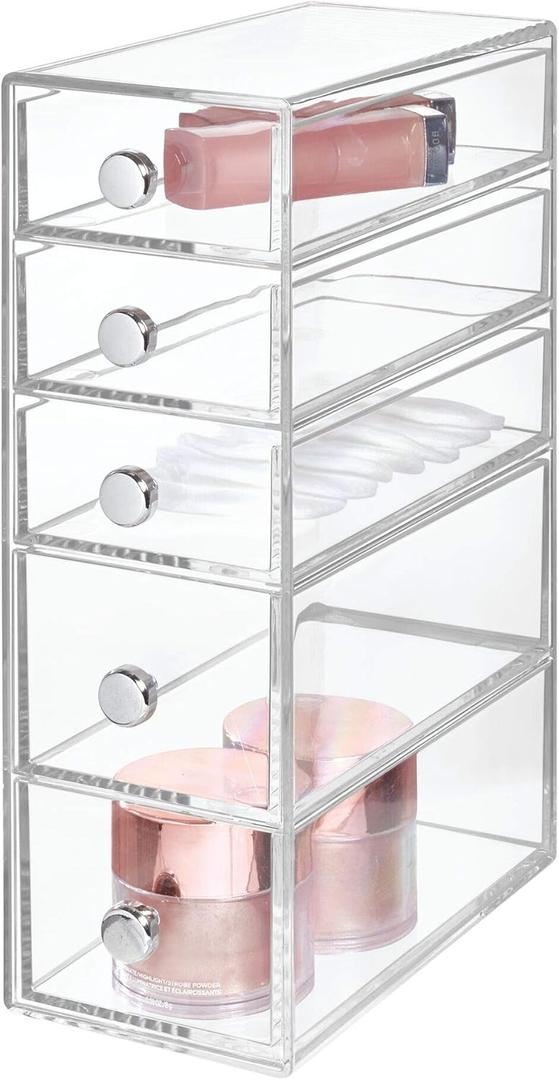 iDesign Clarity Plastic Cosmetic 5-Drawer Organizer, Jewelry Countertop Organization for Vanity, Bathroom, Bedroom, Desk, Office, 3.25" x 7" x 9.75", Clear (Set of 1)