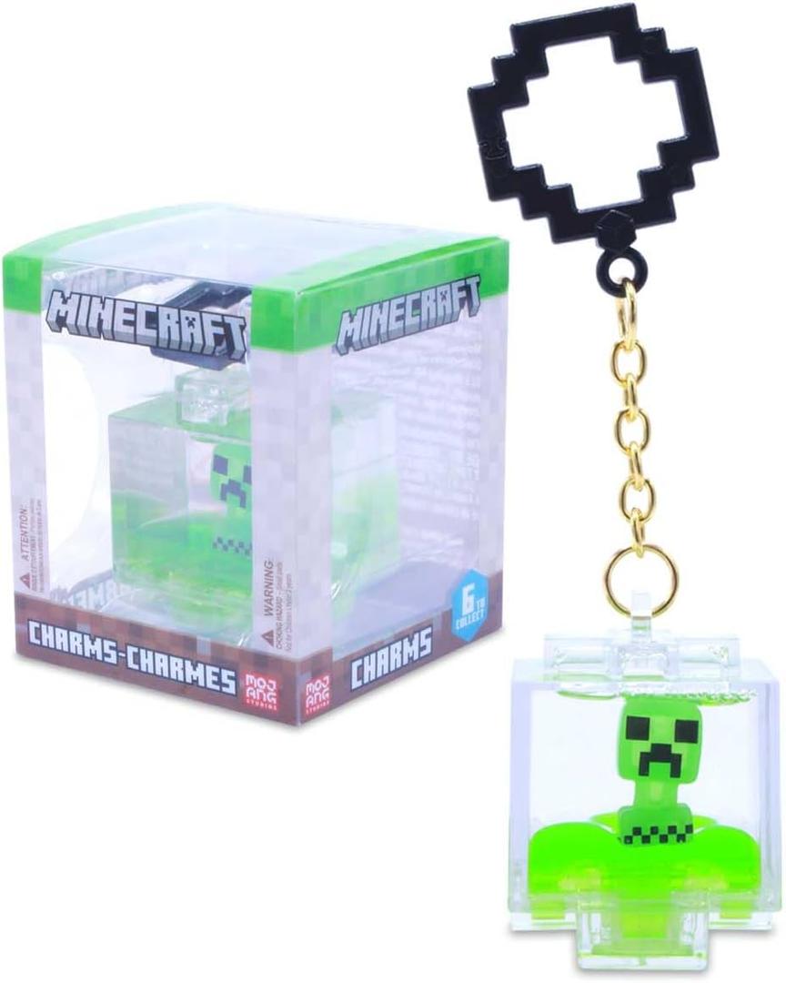Just Toys Minecraft Charms Backpack Hanger  2.5 Liquid Capsule Blind Bag Clip-On with Random Mini-Figure & Glow-in-The-Dark Surprise