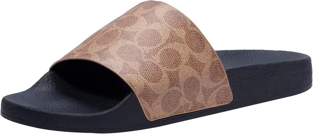 COACH mens Slide Sandal (10, Tan Signature)