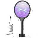 YISSVIC Electric Fly Swatter Bug Zapper Racket Dual Modes Mosquito Killer with Purple Mosquito Light Rechargeable for Indoor Home Office Backyard Patio Camping, Black