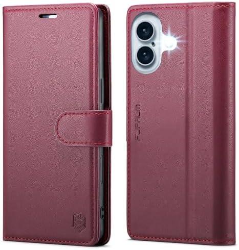 FLIPALM Wallet Case for iPhone 16 6.1", RFID Blocking Credit Card Holder, PU Leather Folio Flip Kickstand Protective Shockproof Cover for Apple 16 (Red)