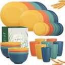 Wrova 40Pack plates and bowls sets for kids - Unbreakable wheat straw dinnerware sets service for 8 - Alternative plastic 40pcs dish sets for kitchen, camping and indoors dinning - (Colorful)