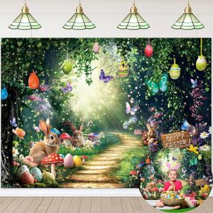 Easter Enchanted Forest Backdrop 7x5FT Wonderland Fairy Tale Butterfly Photography Background Easter Party Decorations Supplies Photo Props