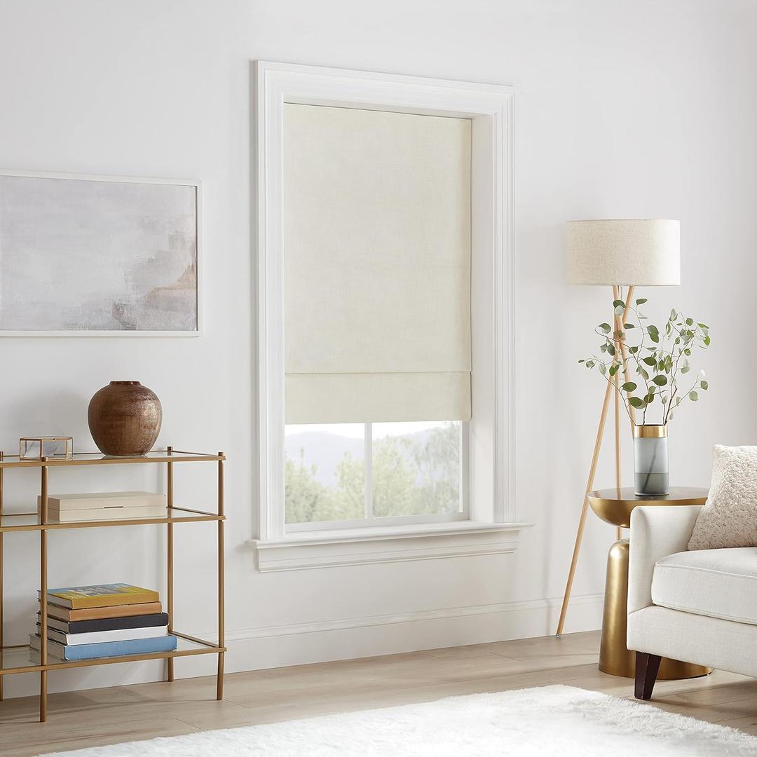 ECLIPSE Drew Noise Reducing Blackout Cordless Lined Window Roman Shade for Living Room, 33 in x 64 in, Ivory