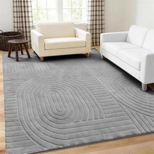 5x7 Solid Color Area Rugs Washable Living Room Rug, Durable Non-Slip Indoor Carpet with Soft High-Low Pile, Fluffy Floor Rugs for Bedroom, Kids Room, House Apartment, Home Office Decor, Grey