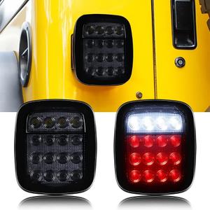 2 Pack Universal Smoked Square Combo 16 LED Signal Tail Light Flatbed Truck Brake Stop Turn Tail Light Reverse Light for Wrangler CJ TJ YJ Tail Light 12V(Smoke Lens)