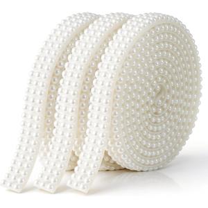 3 Rolls Pearl Ribbon, Rhinestone Ribbon Crystal Tape Strips Bling Rhinestone Strand Pearls Strips Trim Pearl Wrap Roll Stickers for DIY Crafts Wedding Birthday Party Decoration (3 Yard)