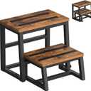 HOOBRO Step Stools for Kids, 3-in-1 Heavy Duty Sturdy Wooden Two Step stools, Metal Frame with Non-Slip Pads for Kitchen/Bathroom/High Beds, Rustic Brown and Black BF26JD01