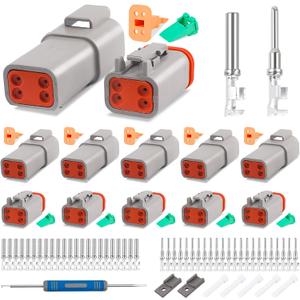 JRready ST6327-4 Deutsch 4 Pin DT Connector Kit, Gray Waterproof Connector (5 Pairs), Size 16 Stamped Contacts 14-18 AWG, for Truck, Motorcycle, Off-Road Vehicles, Marine, Extreme Sports