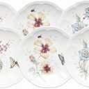 Lenox Dinnerware Set, Butterfly Meadow 6-Piece Tidbit Plate Set, Service For 6, Durable Porcelain Appetizer Plates, Dishwasher And Microwave Safe, Ceramic Plates, Salad Plate (Assorted, 6 Piece)