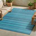FH Home Outdoor Camping Rug - Waterproof, Fade Resistant, Reversible - Premium Recycled Plastic - Striped - Large Patio, Deck, Sunroom, RV - Havana - Turquoise - 9 x 12 ft Foldable