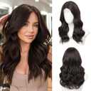 18 Inch Dark Brown Wig for Women, Middle Part Medium Length Wavy Synthetic Hair Wig, Upgraded Strands Natural Hairline Design for Daily Party Halloween(Dark Brown,18 Inch)
