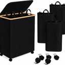 3-Section 160L rolling Laundry Hamper with Wheels and Lid,Black, Extra large, 
Product Dimensions	22.4"L x 14.6"W x 29.1"H