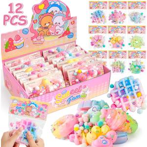 Golray 12pcs Mochi Fufu Toys Kids Party Favors, 2.6" Bulk Squeeze Stress Relief Sensory Fidget Toy for Adult, Valentine's School Gift Prize, Easter Egg Stuffers Birthday Pinata Goodie Bag Filler