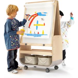 BanaSuper 3-in-1 Kids Art Easel with Wheels - Height Adjustable, Dual-Sided Magnetic Chalkboard & Whiteboard, Storage Bags Included - Mobile Art Station for Children, 25"x21" Extra-Large Drawing Board