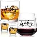 comfit Wedding Gifts 2026, Bridal Shower Gifts, Hubby & Wifey Wine&Whiskey Glass Set, His and Hers Glass, Mr and Mrs Shot Glass, Hubby and Wifey Gift, Anniversary Newlyweds Gifts for Couple