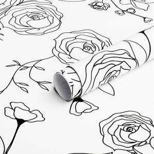 Safiyya 118"x17.3" Peel and Stick Wallpaper Black and White Contact Paper Floral Wallpaper Self Adhesive Removable Wallpaper for Bedroom Covering Vinyl Rolls