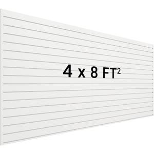 Slatwall Panel 8 FT x 4 FT, Interlocking Slat Wall Paneling, Wall Mounted PVC Wallpanel, Suitable for Garage Storage and Organizer, Slatwall Board, Shelves - White