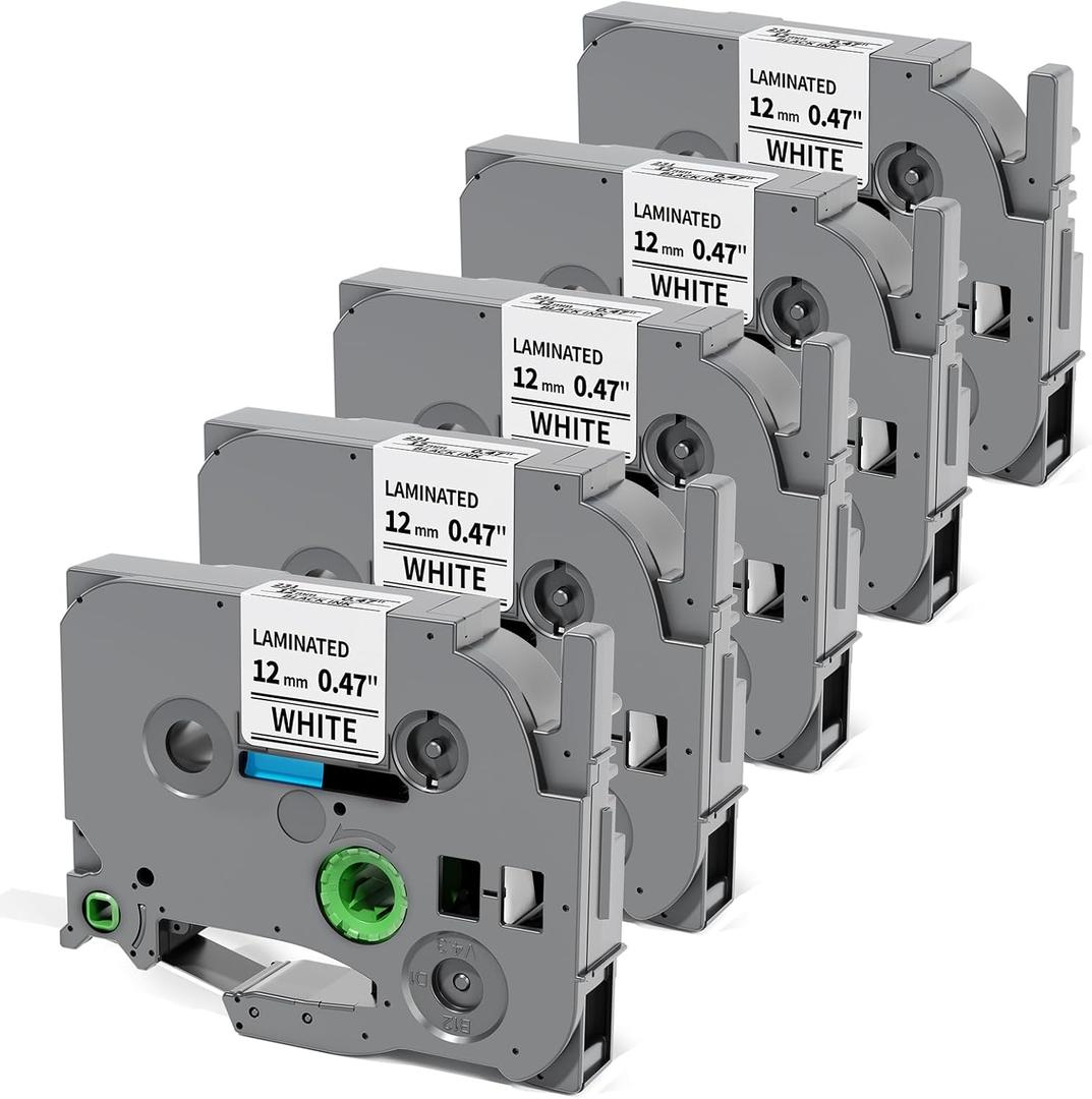 Labelife Label Maker Tape 12mm 0.47 Laminated White, Replacement for Brother P Touch Label Tape TZe-231 TZe231 TZe TZ Tape, Compatible with PT-D210 D220 H110 D200 D400 D410 D610BT, 12mm x 8m, 5-Pack (Black on White)