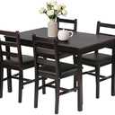 FDW | 5-Piece Solid Wood Dining Table Set for 4 | Brown | Space-Saving Design | Smooth Easy-to-Clean Surface | Pine Kitchen Table with Upholstered Chairs | for Dining Room, Apartment, Restaurant