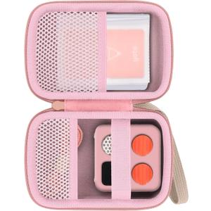 Storage Case Compatible with Yoto Mini (2024 Edition) Kids Screen-Free Bluetooth Audio Player,Transparent Card Bag can hold up to 36 cards(Pink Case,Beige Zipper)