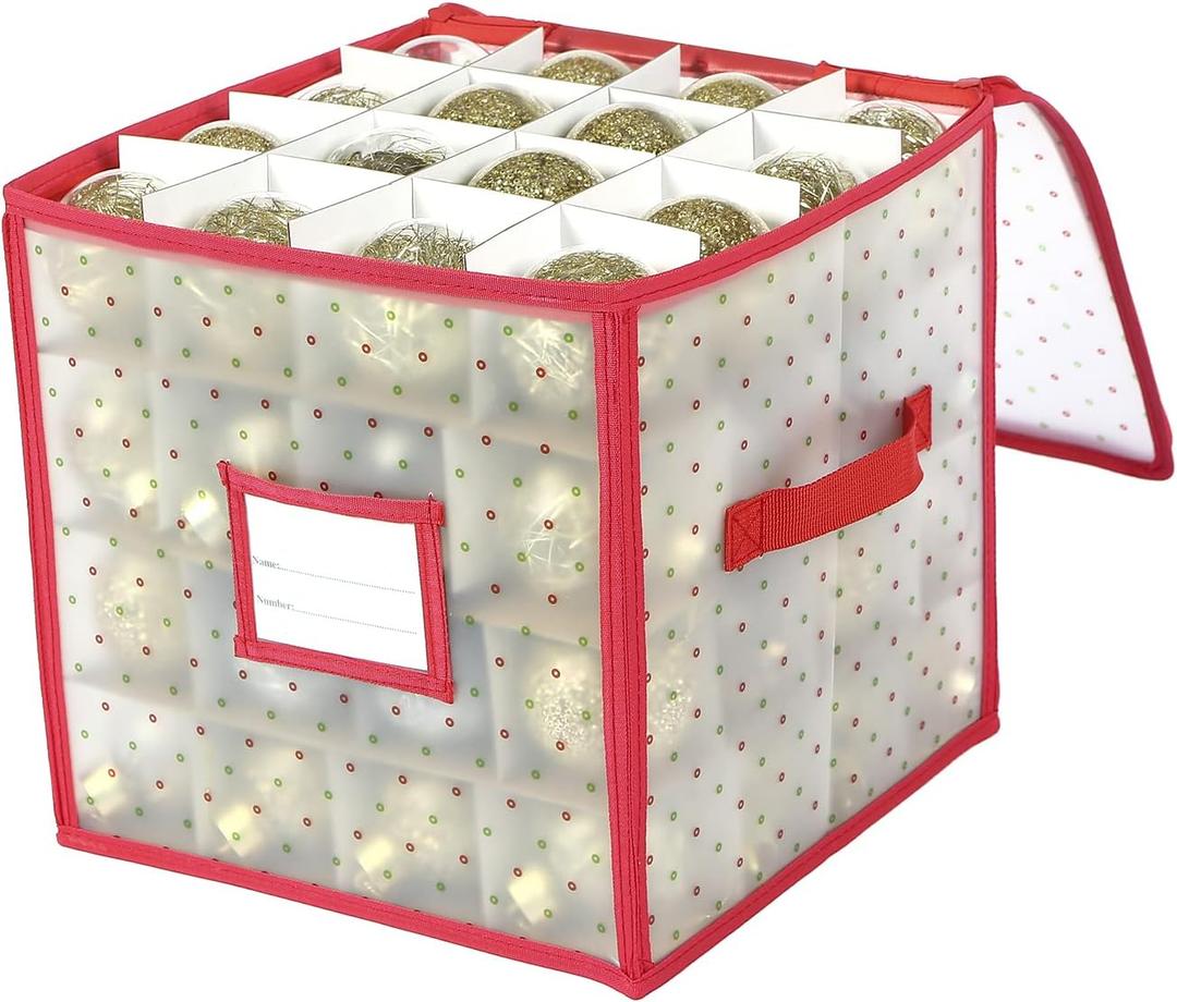 Sattiyrch Plastic Christmas Ornament Storage Box with Trays,Customizable Dividers,Dust-Proof Durable Ornament Organizer Holder,Christmas Storage Containers,Holds 64 x 3 inch Ornaments