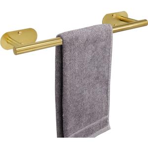 TocTen Self Adhesive Bathroom Towel Bar, Stick Towel Rack for Bathroom, Rustproof Stainless Steel Bath Towel Holder No Damage, Easy to Install Drill Free Towel Rod for Bathroom (Brushed Gold, 16 Inch)