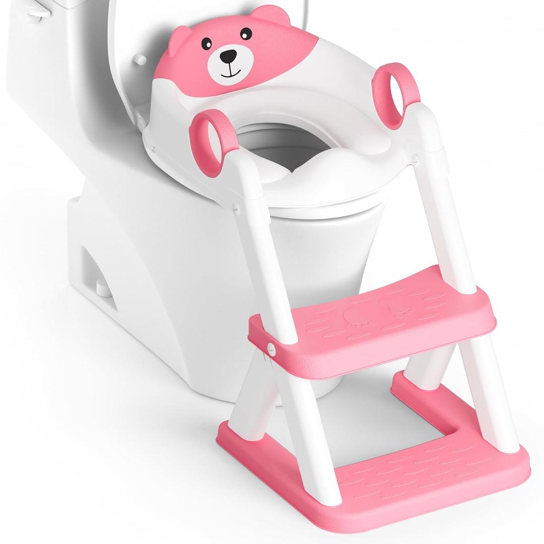 Potty Training Seat, Upgrade Toddler Toilet Seat for Kids Boys Girls, 2 in 1 Potty Training Toilet for Kids, Splash Guard Anti-Slip Pad Step Stool(Bright Pink)