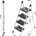 KINGRACK 4 Step Folding Ladder, 900 lbs Load Capacity, Non-Skid Large Pedals, Handrail, Safety Lock, Sturdy Step Stool for Home, Office, Garden, Multi-Purpose, White