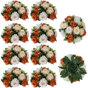 BLOSMON Flower Balls Wedding Centerpieces: 10 Pcs Terracotta Fake Rose Kissing Balls Table Decor - Fall Artificial Silk Bouquet with Base Floral Arrangements Home Party Room DIY Decorations