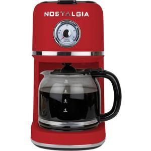 Nostalgia Classic Retro 10 Cup Coffee Maker - One-Touch Drip Brew, Reusable Filter - Anti-Drip, Auto Shutoff, & Time Display - Dishwasher Safe 50 oz Carafe - Red