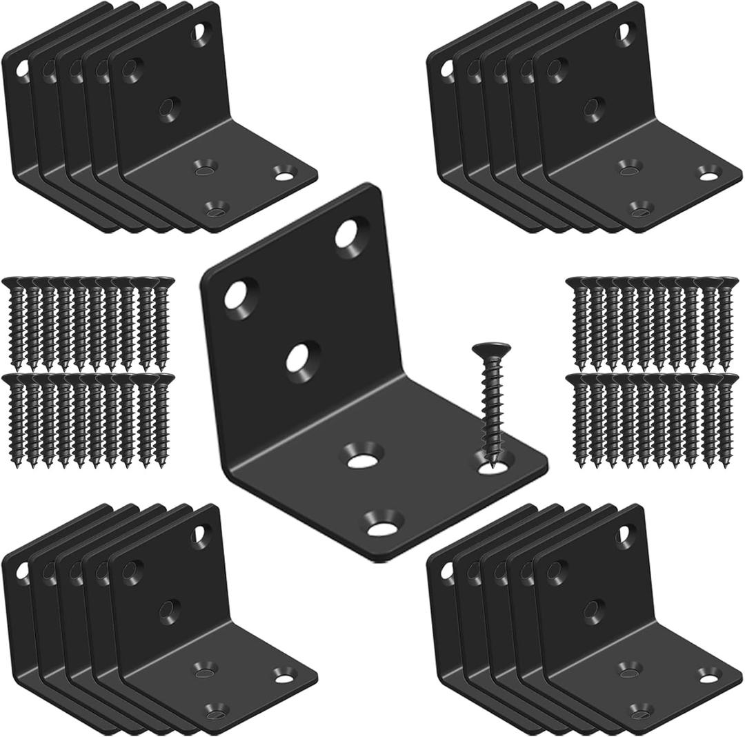 Black Stainless Steel Shelf Bracket,Joint Right Angle Bracket,L Shape Heavy Duty Metal Corner Brace Shelf Supporter for Wood Aufuga (20, 2x2x2)