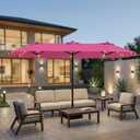 15ft Large Patio Umbrella with Solar Lights and Base, Double-Sided Outdoor Rectangle Umbrella with 48 LED Lights, Market Table Umbrellas with UV Resistant Canopy