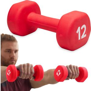 Gaiam Dumbbell Hand Weight (Sold in Singles) - Neoprene Coated Exercise & Fitness Dumbbell for Home Gym Equipment Workouts Strength Training Free Weights for Women, Men (12-Pound, (E) Red | 12-Pound) 1 PAck
