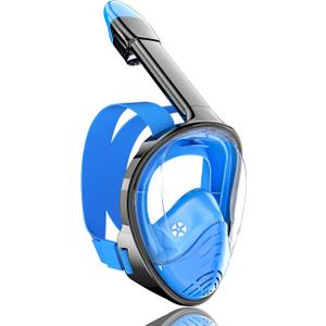 QingSong Full Face Snorkel Mask for Adults, Snorkeling Gear with Camera Mount, 180 Degree Panoramic View Snorkel Set Anti-Fog Anti-Leak (Large/X-Large, Blue)