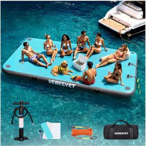 Inflatable Floating Dock with Dog Ramp or Soft Ladder, Non-Slip | Stable drop-stitch PVC dock with EVA; choose a dog ramp or soft ladder for beaches, oceans, swimming, fishing and pets
