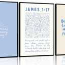 EDZQWLQI 3Pcs Bible Verse Wall Art Blue Christian Scripture Paintings Pictures Wall Decor Religion Belief Poster Printing Artwork for Living Room Bedroom Home Decoration 16x24in Frame