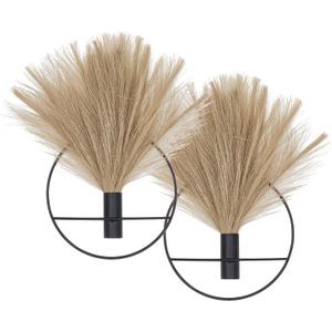 Pretty Jolly Boho Wall Decor, Wall-Mounted Metal Art, Hanging Artificial Pampas Display, Living Room, Bedroom, Bathroom, Diningroom, Fake Faux Plant 2 Pack Black Brown (S 7.8inch (Black Ring), 01-pampas-coffee)