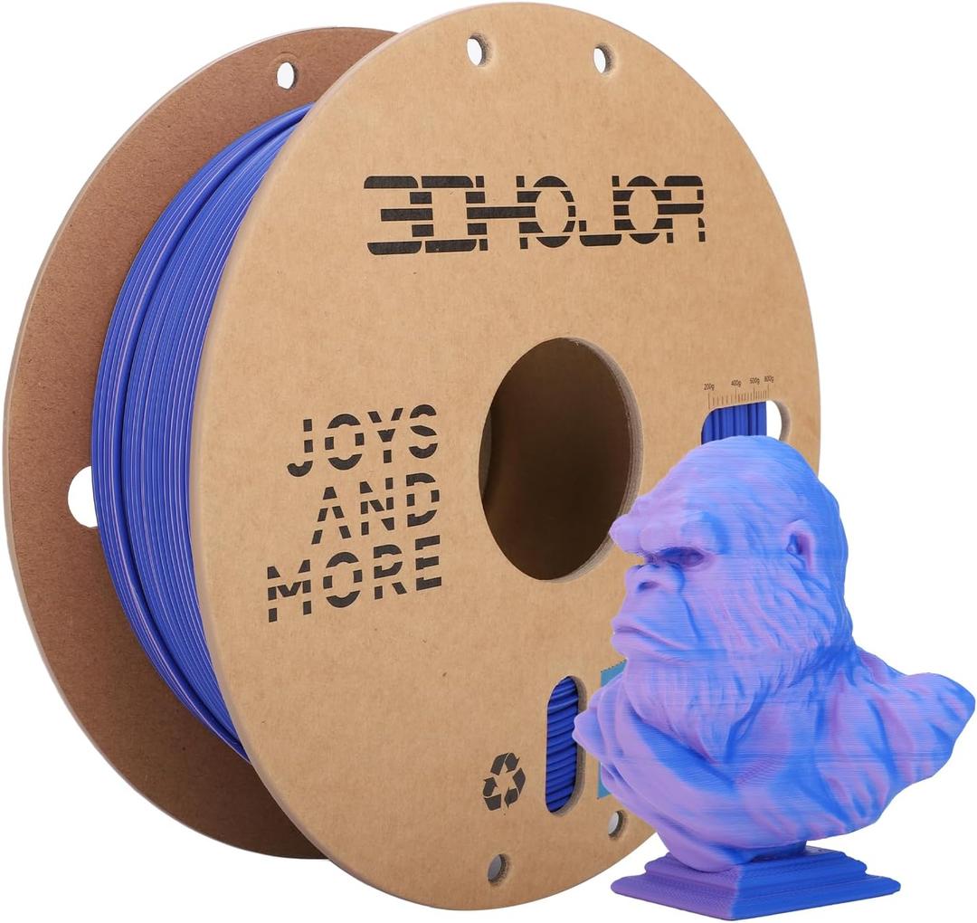 3DHoJor Dual Color Matte PLA 3D Printer Filament 1.75mm 2 in 1 Coextrusion 1KG Spool (2.2lbs) Multicolor PLA with Smooth Matte Finish for FDM 3D Printers - Purple Blue