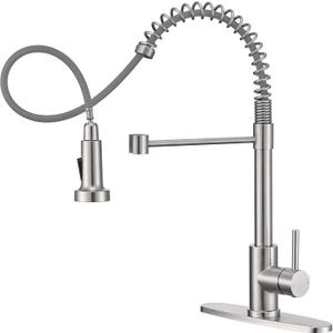 Kitchen Faucet with Pull Down Sprayer Brushed Nickel Stainless Steel Single Handle 1 or 3 Hole Dual Function Spring Utility Sink Faucet for Farmhouse Camper Laundry RV Bar