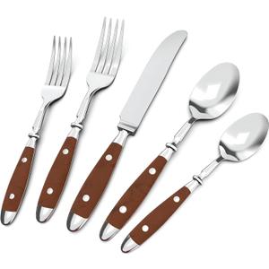 20-Piece Silverware Set Service for 4 with Two Rivets, Vintage Flatware Set, Stainless Steel Cutlery Set with Coffee-colored Bakelite Handle, Dishwasher Safe, Light Brown Color
