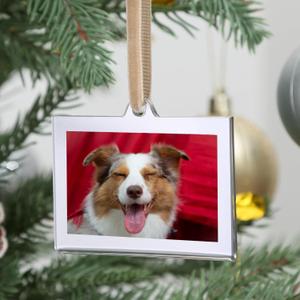 UNIQOOO 8 Set Christmas Acrylic Rectangle Photo Ornaments for Display Picture, 3"x 2" Acrylic Hanging Photo Frame, Double-Sided Picture Frames for Home, Party, Tree Decorations(Silver)