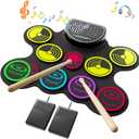 Electronic Drum Set, 10 Pads Roll-up Drum Practice Pad with Drum Pedals & Sticks, Built-in Speaker with Headphone Jack, Great Christmas & Birthday Gift for Kids (multi-colored)
