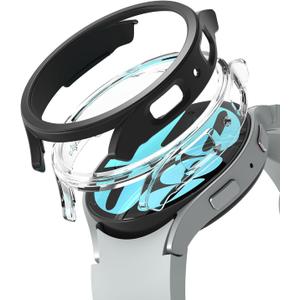 Ringke Slim [Anti-Yellowing Material / 2 Pack] Compatible with Samsung Galaxy Watch 6 Case (44mm) Lightweight Sturdy Solid Transparent Cover + Extra Color for Women, Men - Clear & Matte Black