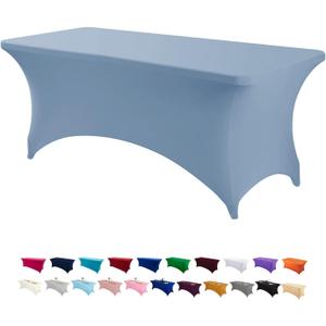 Peomeise 8FT Spandex Table Cover Rectangular Stretch Spandex Tablecloth (Dusty Blue,8FT)