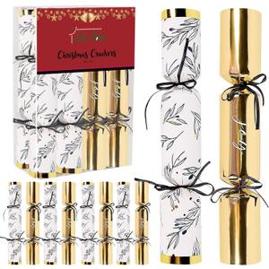 Lulu Home 8 Packs Non-Snap Christmas Crackers Set, Xmas Gift Box Kit for Party Dinner Game Traditions, Each 10.6" H x 1.9" Dia, Golden & Silver Patterned