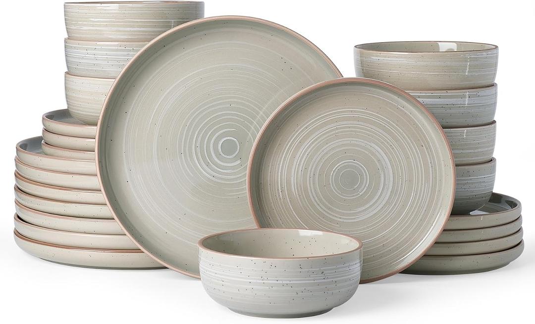 Famiware Meteor 24-Piece Stoneware Dinnerware Set, Matcha Green