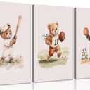 VOIKRTJX Nursery Teddy Bear Wall Art Boy Sports Paintings Wall Decor Baby Boy Wall Art Nursery Sports Pictures Painting Kids Room Animal Canvas Artwork for Children Bedroom Playroom 16x24 Inch 3Pcs (24L" x 16W")