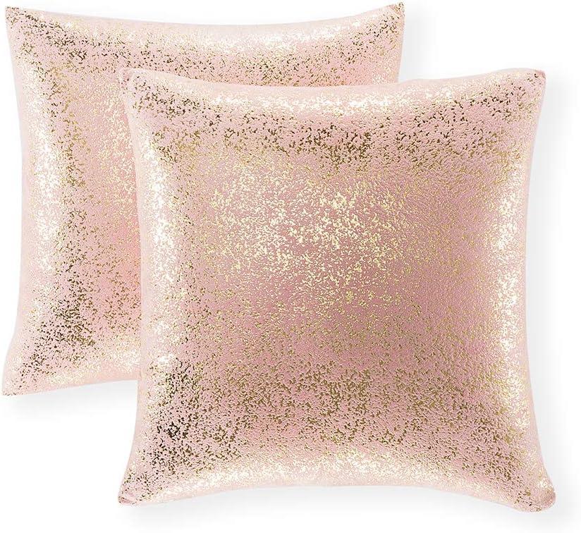 Pack of 2, Glitter Decorative Pillows, Throw Pillow Covers Cases for Couch Sofa Home Decor,Vintage Shining & Starry 18 X 18 Inches(Bronzing- Light Pink)